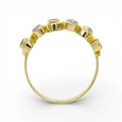 Designový zlatý prsten s modrými a čirými zirkony 2,44g