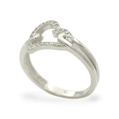 Stříbrný prsten srdce s čirými zirkony