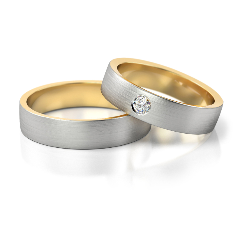 Zlaté snubní prsteny s diamantem v kombinovaném zlatě