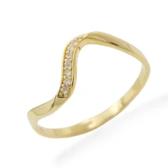 Designový zlatý prsten vlnka se zirkony 1,34g