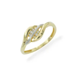 Elegantní kombinovaný zlatý prsten se zirkony