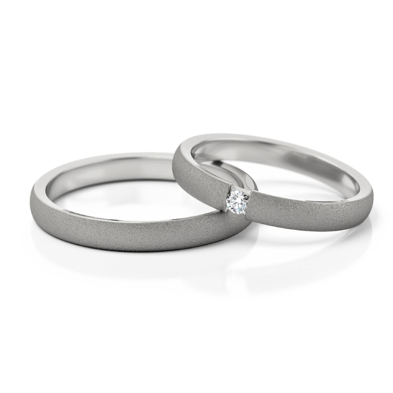 Minimalistická sada snubních prstenů s diamantem