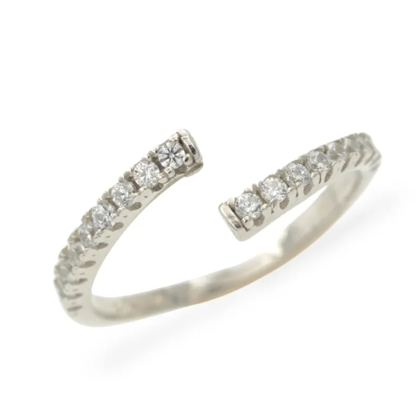 Designový otevřený stříbrný prsten se zirkony - Velikost: 53