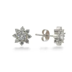 Stříbrné náušnice s květinovým motivem se zirkony