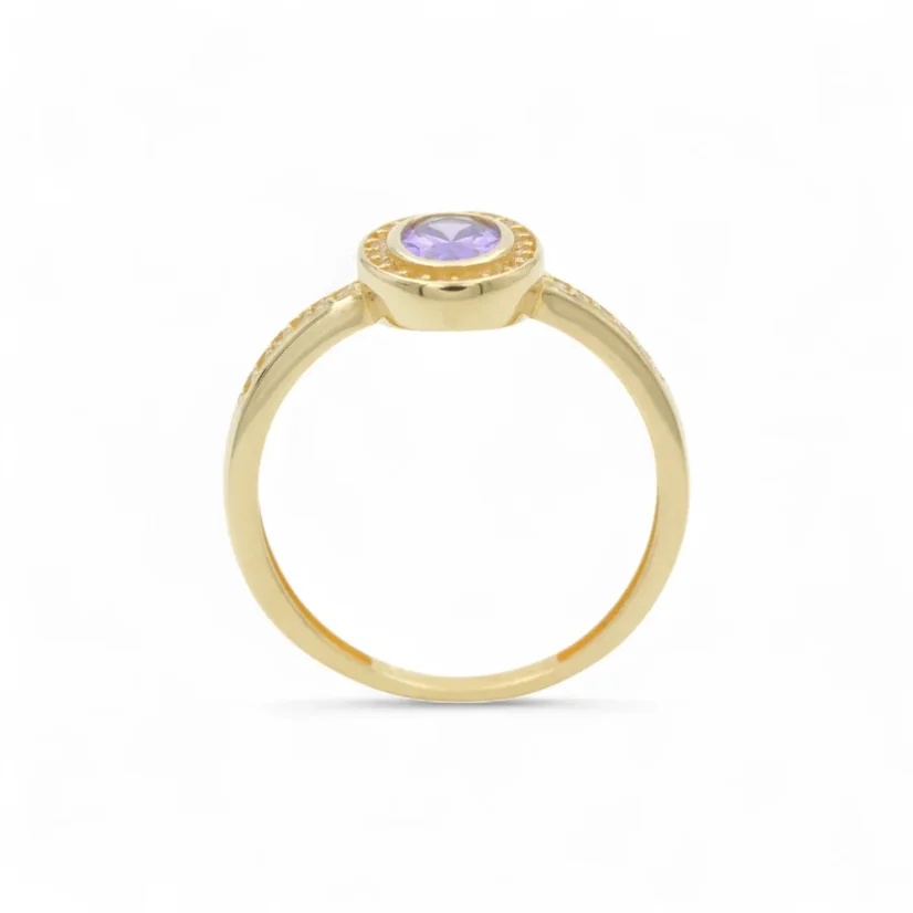 Zlatý prsten s Ametystem a zirkony - Velikost: 51