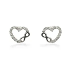 Stříbrné náušnice se zirkony srdíčka s nekonečnem