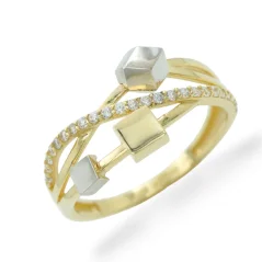 Designový zlatý prsten se zirkony