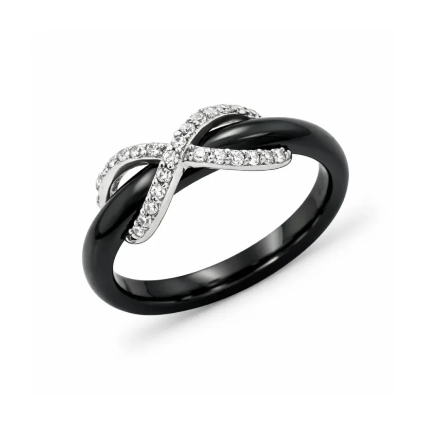 Keramický prsten se stříbrem s motivem nekonečna