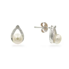 Stříbrné náušnice s perlou a zirkony