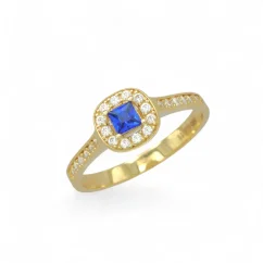 Zlatý prsten se Safírem a zirkony 1,75g