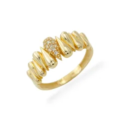 Designový zlatý prsten se zirkony