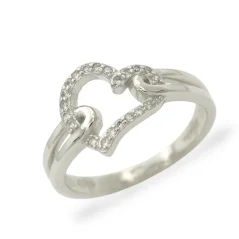 Stříbrný prsten srdce s čirými zirkony