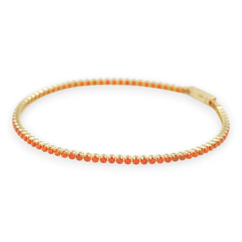 Zlatý tenisový náramek s oranžovými zirkony 18cm
