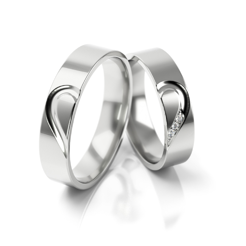 Minimalistický set snubních prstenů s brilianty s romantickým detailem