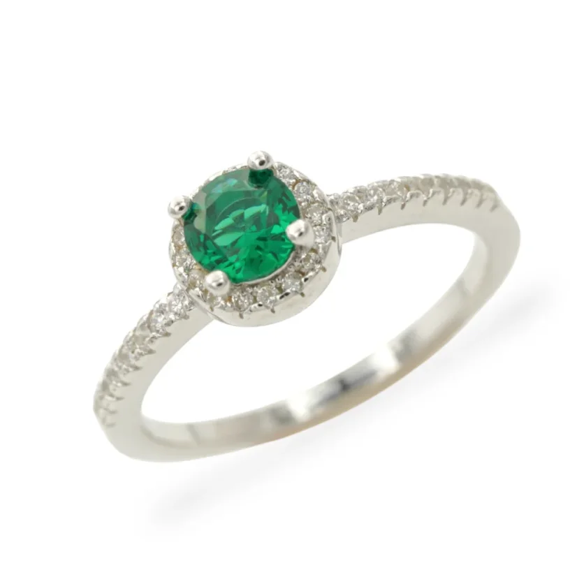 Stříbrný prsten se zirkony Smaragd - Velikost: 58