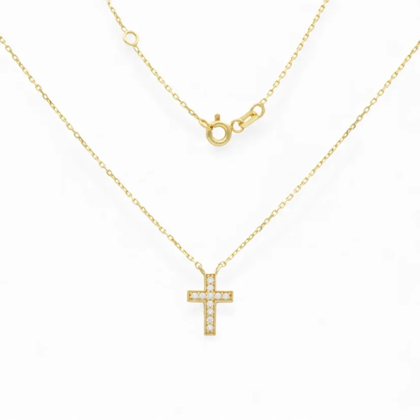 Zlatý náhrdelník s křížkem zdobený zirkony 43 - 45cm