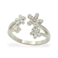 Stříbrný otevřený prsten s květinami