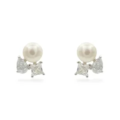 Stříbrné náušnice na puzetu s perlou a zirkony