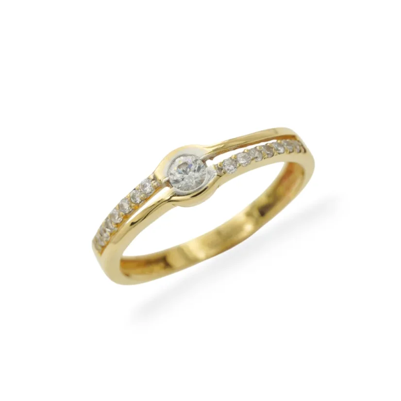 Zlatý zásnubní prsten s bílými zirkony 1,66g