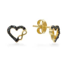 Zlaté náušnice s motivem nekonečna s černými zirkony 1,07g