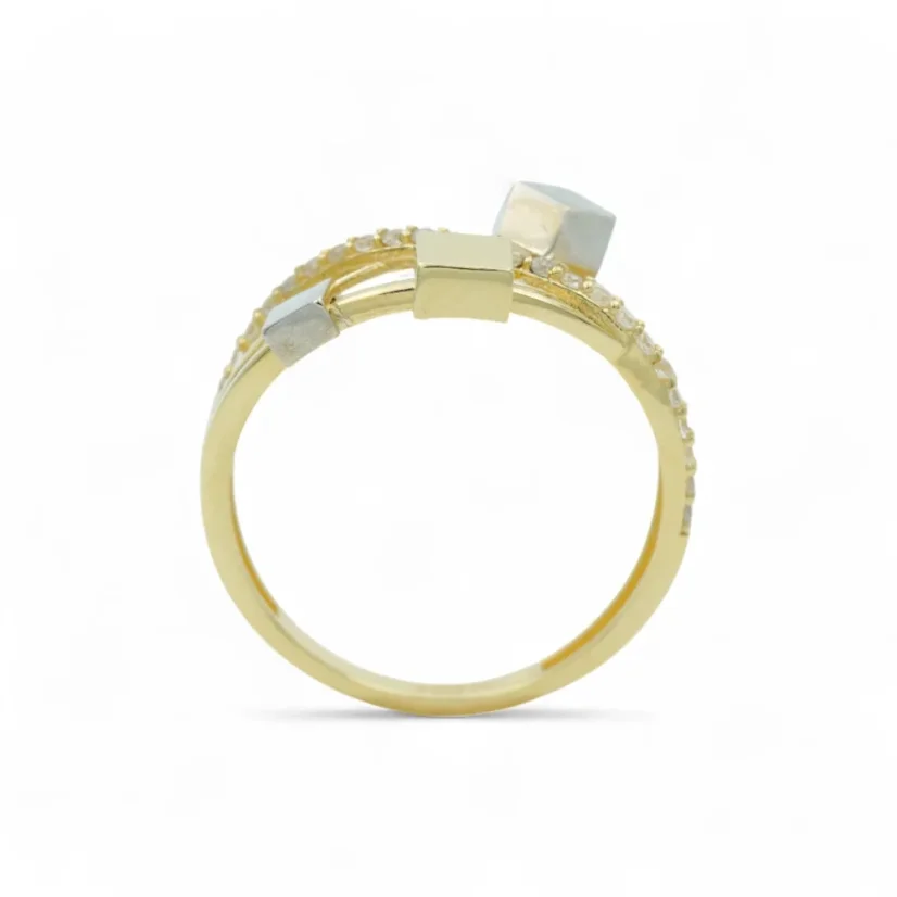 Designový zlatý prsten se zirkony - Velikost: 57