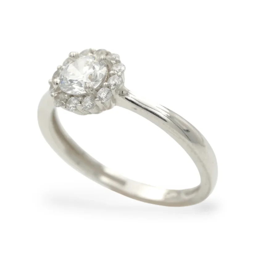 Stříbrný zásnubní prsten halo s čirými zirkony