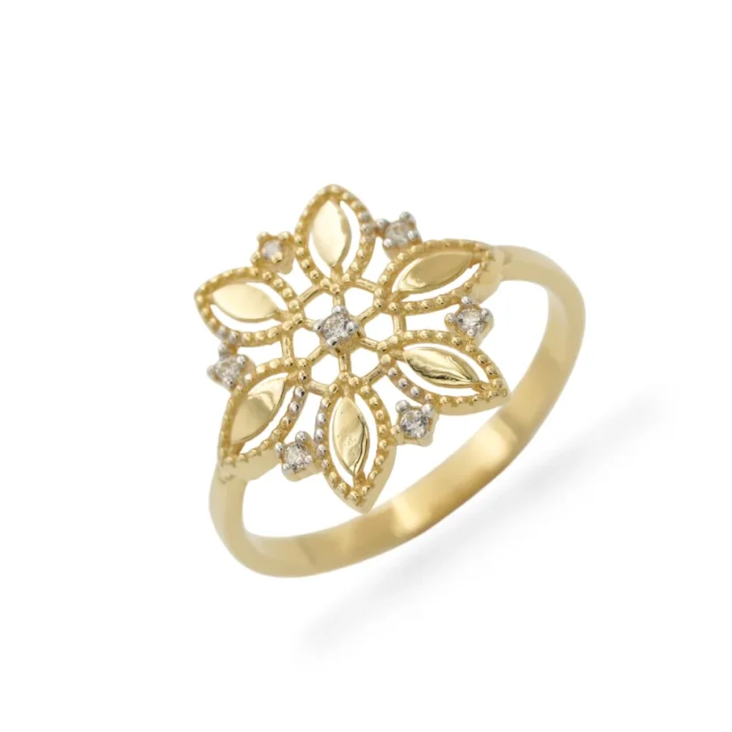 Zlatý prsten hvězda se zirkony - Velikost: 55