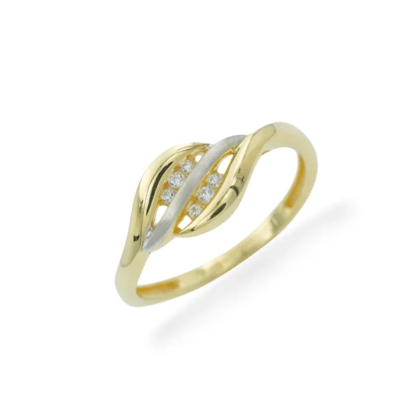 Elegantní kombinovaný zlatý prsten se zirkony