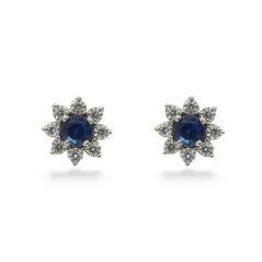 Stříbrné náušnice květinové s modrými zirkony