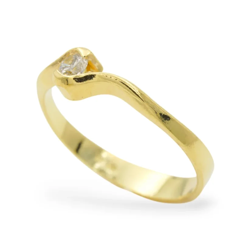 Zásnubní stříbrný pozlacený prsten se zirkonem - Velikost: 53