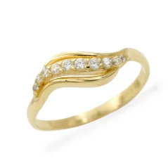 Zlatý prsten ve tvaru vlnky se zirkony 1,90g