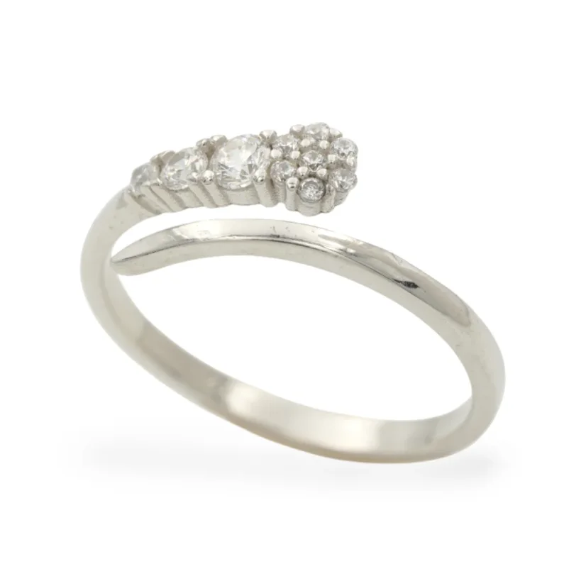 Stříbrný otevřený prsten se zirkony - Velikost: 50