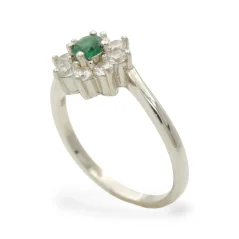 Stříbrný prsten s květinou z barevných zirkonů